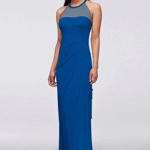 Long Mesh Dress Illusion Halter Neckline